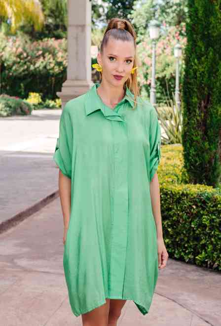 -20 4254 A green V Dress-shirt, S/M, L/XL(4), viscose. 88 cm | fresh-cotton.com