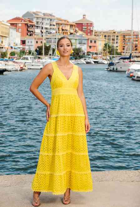 -30 4075 F yellow C (M), algodon. Vestido, 147 cm | fresh-cotton.com