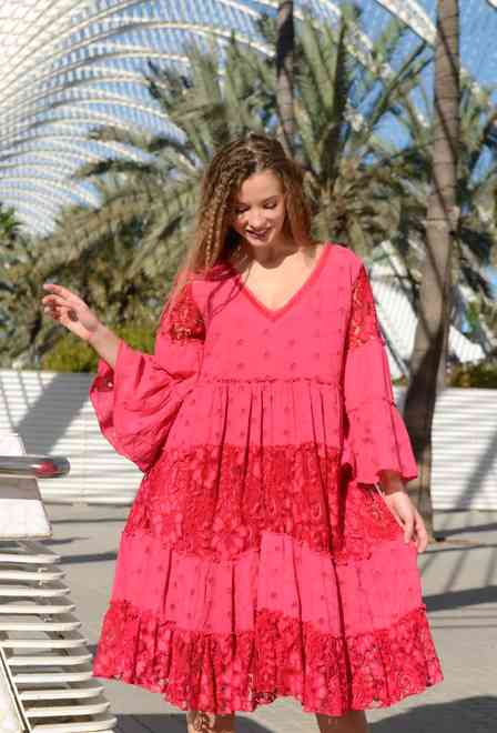 -40 4277 A fuchsia C M,L,XL,2XL(4), cotton. Lined dress, 110 cm | fresh-cotton.com