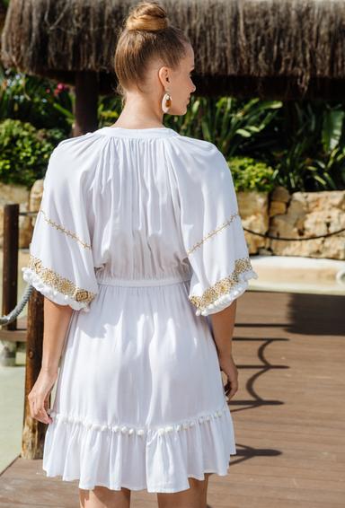 -30 4061 EF white V Dress, S,M,L(3), viscose. 94 cm | fresh-cotton.com