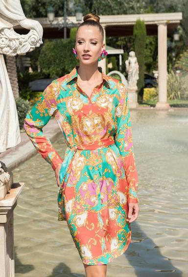 4036 EF-18 S M,L,XL(3), шелковый сатин. Рубашка-Платье, 100 см | fresh-cotton.com